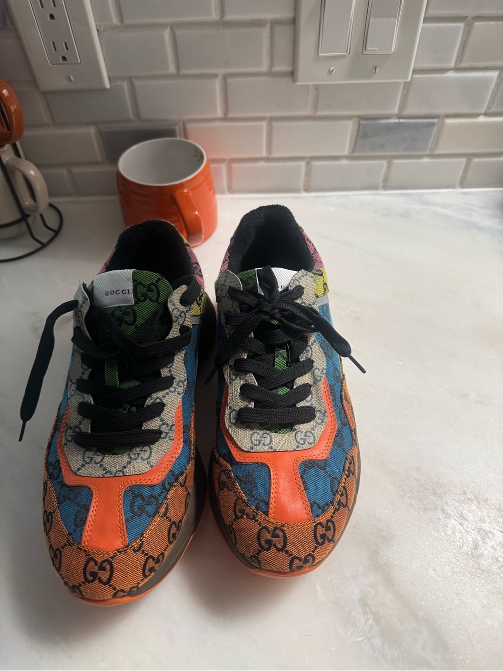 Gucci Men Multicolor GG Logo Sneakers - Orange/Blue/Green